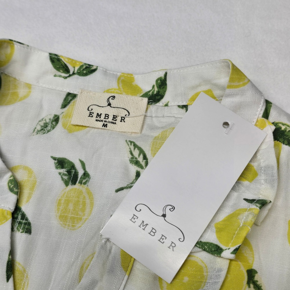 Ember Lemon Print Ruffle Button Front Linen Tank Top Medium Citrus Light Italy - Picture 3 of 8